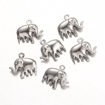 316 Surgical Stainless Steel Pendants, Elephant, Stainless Steel Color, 15x14.5x5mm, Hole: 1mm