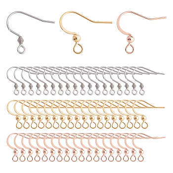 304 Stainless Steel Earring Hooks, with Horizontal Loop, Mixed Color, 90pcs/box