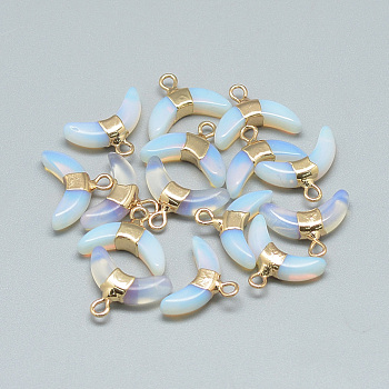 Opalite Pendants, with Brass Findings, Double Horn/Crescent Moon, Golden, 12x16x4mm, Hole: 1.5mm