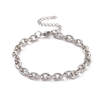 304 Stainless Steel Cable Chain Bracelet for Men Women, Stainless Steel Color, 7-1/8 inch(18cm), Link: 8x6x1.5mm