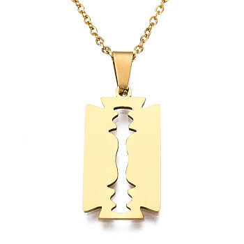 201 Stainless Steel Pendants Necklaces, with Cable Chains and Lobster Claw Clasps, Blade, Golden, 17.71 inch(45cm), 1.5mm