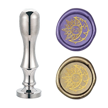 DIY Scrapbook, Brass Wax Seal Stamp Flat Round Head and Handle, Silver Color Plated, Sun Pattern, 25mm