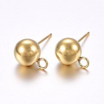 304 Stainless Steel Ball Stud Earring Findings, with Loop, Round, Golden, 20x8mm, Hole: 2mm