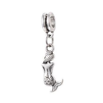 Alloy European Dangle Charms, Large Hole Beads, Mermaid Shape, Antique Silver, 33mm, Pendant: 20x9x2.5mm, Hole: 5mm