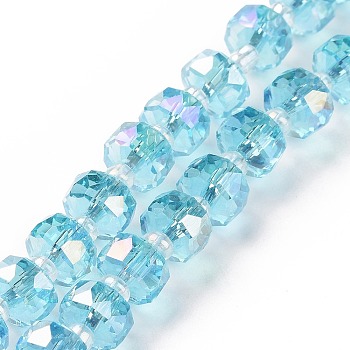 Electroplate Transparent Glass Beads Strands, AB Color Plated, Faceted, Rondelle, Pale Turquoise, 7.5~8x4.5mm, Hole: 1.2mm, about 80pcs/strand, 22.05''(56cm)