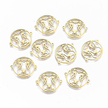 304 Stainless Steel Links Connectors, Laser Cut, Flat Roun with Hollow Monkey, Real 18K Gold Plated, 15x18x1mm, Hole: 0.8mm