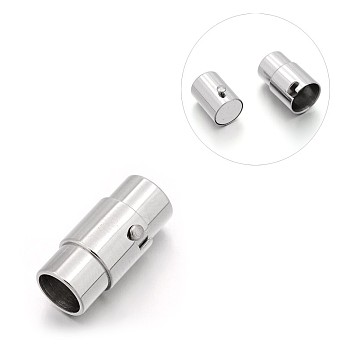 Smooth 304 Stainless Steel Column Locking Tube Magnetic Clasps, Stainless Steel Color, 18x8.5mm, Hole: 6mm
