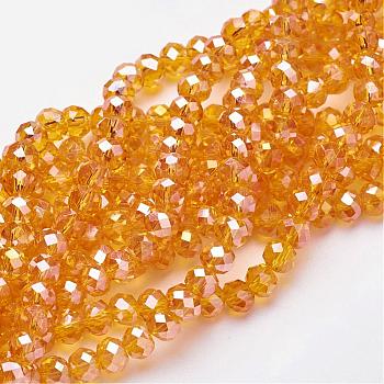 Electroplate Glass Beads Strands, AB Color Plated, Faceted, Rondelle, Orange, 6x4mm, Hole: 1mm, about 85~88pcs/strand, 16.1~16.5 inch(41~42cm)