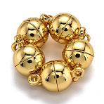 Rack Plating Brass Magnetic Clasps with Loops, N45 Grade Strong Magnet, Long-Lasting Plated, Round, Real 24K Gold Plated, 18.5x12mm, Hole: 2.2mm(KK-F801-02C-G)