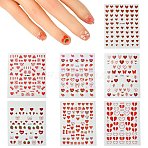 7 Sheets 7 Styles Valentine's Day Theme Paper Nail Art Sticker, DIY Nail Art Decoration, Heart Pattern, Mixed Color, 92~125x72~80x0.3~0.4mm, 1 sheets/style(DIY-CJ0002-86)
