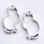 Rack Plating Alloy Kitten Open Back Bezel Pendants, Cat Shape, For DIY UV Resin, Epoxy Resin, Pressed Flower Jewelry, Hollow, Cadmium Free & Nickel Free & Lead Free, Matte Silver, 36x20x3.5mm, Hole: 3mm(PALLOY-S047-02B-FF)