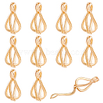 12Pcs Brass Bead Cage Pendants, Hollow Teardrop Cage Charms, Light Gold, 28x13x13mm, Hole: 5x3.5mm, Inner measure: 10x16mm(KK-PH0010-48)