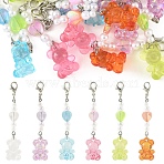 18Pcs 6 Colors Acrylic Pendant Decorations, Bear, with Alloy Lobster Claw Clasps, Mixed Color, 65mm, 3pcs/color(HJEW-YW00228)