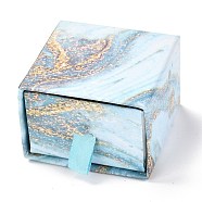Square Paper Drawer Box, with Black Sponge & Polyester Rope, Marble Pattern, for Bracelet and Rings, Light Sky Blue, 5.2x5.05x3.6cm(CON-J004-03A-01)