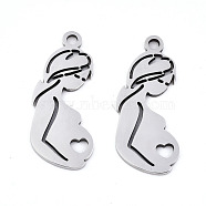 Mother's Day 201 Stainless Steel Pendants, Laser Cut, Pregnant Woman, Stainless Steel Color, 23x10x0.9mm, Hole: 1.6mm(X-STAS-S081-039)