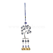 Tree Alloy Big Pendant Decorations, with Evil Eye Resin Beads, Iron Bell,  Polyester Cord, Wall Hanging Decoration, Antique Silver & Golden, 325mm(HJEW-F008-05)