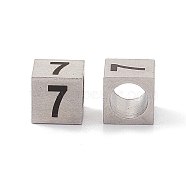 303 Stainless Steel European Beads, Large Hole Beads, Cube with Number, Stainless Steel Color, Num.7, 7x7x7mm, Hole: 5mm(STAS-G286-P07)