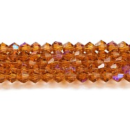 Transparent Electroplate Glass Beads Strands, AB Color Plated, Faceted, Bicone, Dark Orange, 3.5~3.8x3mm, Hole: 0.8mm, about 113~115pcs/strand, 14.17~14.37 inch(36~36.5cm)(EGLA-A039-T3mm-L28)