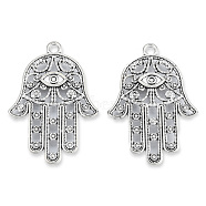 Tibetan Style Alloy Cabochon Setting for Enamel, Cadmium Free & Lead Free, Hamsa Hand/Hand of Miriam, Antique Silver, 33x23x2mm, Hole: 2mm, about 470pcs/1000g(TIBE-N011-062)