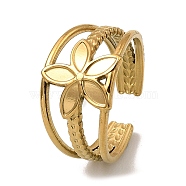 304 Stainless Steel Open Cuff Rings, Flower, Real 18K Gold Plated, US Size 7 3/4(17.9mm)(RJEW-Z018-04G)