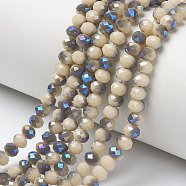 Electroplate Opaque Solid Color Glass Beads Strands, Half Plated, Blue Plated, Faceted, Rondelle, PapayaWhip, 4x3mm, Hole: 0.4mm, about 123~127pcs/strand, 16.5~16.9 inch(42~43cm)(EGLA-A034-P4mm-I04)