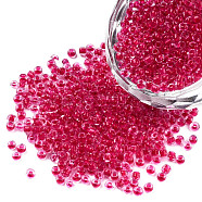 12/0 Glass Seed Beads, Transparent Inside Colours, Round Hole, Round, Camellia, 12/0, 2~2.5x1.5~2mm, Hole: 0.8mm, about 30000pcs/bag(SEED-A014-2mm-133)