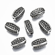 CCB Plastic Beads, Cuboid with Flower, Antique Silver, 13x6.5x6.5mm, Hole: 1.5mm, about 1000pcs/500g(CCB-T011-29RS)