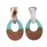 Resin & Wood Stud Earrings, with Acrylic, 304 Stainless Steel Stud Earring Findings and Plastic Ear Nuts, Teardrop, Turquoise, 56mm, Pin: 0.7mm(EJEW-JE03482-03)