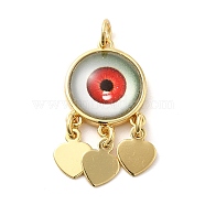 Real 18K Gold Plated Brass Pendants, with Acrylic and Jump Ring, Flat Round with Evil Eye Charms, Red, 28x14x5mm, Hole: 3.4mm(KK-A198-01G-03)