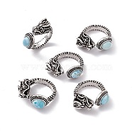 Dragon Head Natural Larimar Cuff Rings, Antique Silver Tone Brass Open Rings for Women, 5mm, Inner Diameter: US Size 8 1/4(18.3mm)(RJEW-G273-03AS-01)