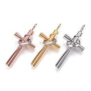 304 Stainless Steel Pendants, Cross with Circle, Mixed Color, 36x17x10mm, Hole: 4x2.5mm(STAS-H330-40)