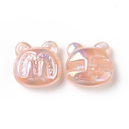 Opaque Acrylic Beads, AB Color Plated, Bear with Letter M Pattern, Light Salmon, 32x32.5x13mm, Hole: 3mm(OACR-A010-07B)