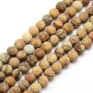 Frosted Natural Picture Jasper Round Bead Strands, 4mm, Hole: 1mm, about 93~96pcs/strand, 14.9~15.6 inch(G-M064-4mm-05)