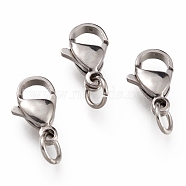 304 Stainless Steel Lobster Claw Clasps, With Jump Ring, Stainless Steel Color, 12x7x3.5mm, Hole: 3mm, Jump Ring: 5x0.6mm(STAS-G240-01D-P)