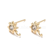 Sun Rack Plating Brass Micro Pave Cubic Zirconia Stud Earring Findings, with 925 Sliver Plating Pins and Horizontal Loop, Long-Lasting Plated, Cadmium Free & Lead Free, Real 14K Gold Plated, 9x6.5mm, Hole: 1.4mm, Pin: 0.7mm(KK-D083-17G)