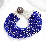 Bohemia Style Glass Beaded Multi-strand Bracelets for Women, Cotton Cord Knitting Bracelets with Coconut Clasp, Dark Blue, 7-5/8 inch(19.5cm)(BJEW-G720-01D)