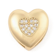 Brass Micro Pave Cubic Zirconia Slide Charms, Long-Lasting Plated, Heart, Golden, 12.5x12.5x5mm, Hole: 1.5x2.5mm and 11x1.5mm(ZIRC-I068-07G-A)