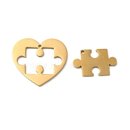 Ion Plating(IP) 304 Stainless Steel Split Pendants, Heart and Puzzle Charm, Real 18K Gold Plated, 25x28x1.5mm, Hole: 1.5mm(STAS-H212-12G)