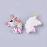 Resin Cabochons, with Glitter Sequins, Unicorn, Colorful, 22~23x19~20x6mm(X-CRES-N018-034)