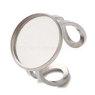 304 Stainless Steel Open Cuff Findings, Bezel Cup Ring Settings, Flat Round, Stainless Steel Color, Inner Diameter: 18mm, Tray: 16mm(STAS-R123-02B-P)