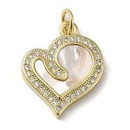 Brass Micro Pave Cubic Zirconia Pendants, with Shell, Heart, Real 18K Gold Plated, 19.5x16x3mm, Hole: 3.4mm(KK-Q808-37G)
