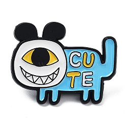 Monster Theme Don't Touch Me Enamel Pins, Electrophoresis Black Plated Alloy Brooch, Deep Sky Blue, Single Eye Monster, 24x30.5mm(JEWB-Q001-04EB-01)