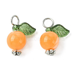 Acrylic Pendants, with Iron Flat Head Pins, Fruit Charms, Orange, 15x11.5x7.5mm, Hole: 2mm(PALLOY-JF02614-04)