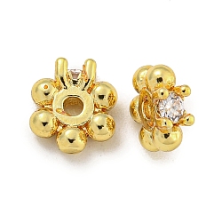 Rack Plating Brass Cubic Zirconia Beads,  Long-Lasting Plated, Lead Free & Cadmium Free, Flower, Real 18K Gold Plated, 6.5x6x2.5mm, Hole: 1.2mm(KK-L215-312G)