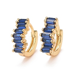 Cubic Zirconia Rectangle Hoop Earrings, Real 18K Gold Plated Brass Hinged Earrings for Women, Lead Free & Cadmium Free, Blue, 13x12x5mm, Pin: 1mm(EJEW-A069-16G-D)