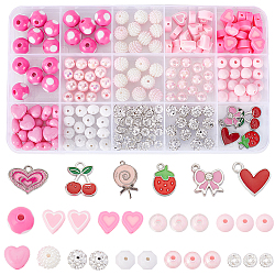 DIY Christmas Theme Bracelet Making Kit, Including Acrylic Dot Pattern & Polymer Clay & Rhinestone Ball Beads, Alloy Enamel Pendants, Heart & Bowknot & Cherry, Mixed Color, 252Pcs/box(DIY-SC0023-42)