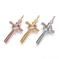 304 Stainless Steel Pendants, Cross with Circle, Mixed Color, 36x17x10mm, Hole: 4x2.5mm(STAS-H330-40)