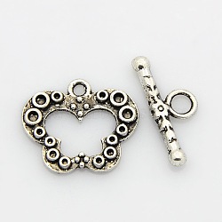 Tibetan Style Alloy Butterfly Toggle Clasps, Antique Silver, Butterfly: 19x17x2mm, Hole: 1mm, Bar: 20x8x3mm, Hole: 3mm(PALLOY-J471-28AS)