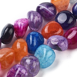 Natural Agate Beads Strands, Tumbled Stone, Dyed & Heated, Nuggets, Mixed Color, 8~16x9~13x9~12mm, Hole: 1.4mm, about 36~42pcs/strand, 14.96 inch(38cm)(G-L560-L02)