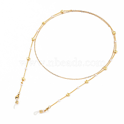 Brass Eyeglasses Chains, Face Mask Chains, Neck Strap for Eyeglasses, with  with CCB Plastic Imitation Pearl Beads, 304 Stainless Steel Lobster Claw Clasps and Rubber Loop Ends, Star, Golden, 38.19 inch(97cm)(AJEW-EH00104-02)